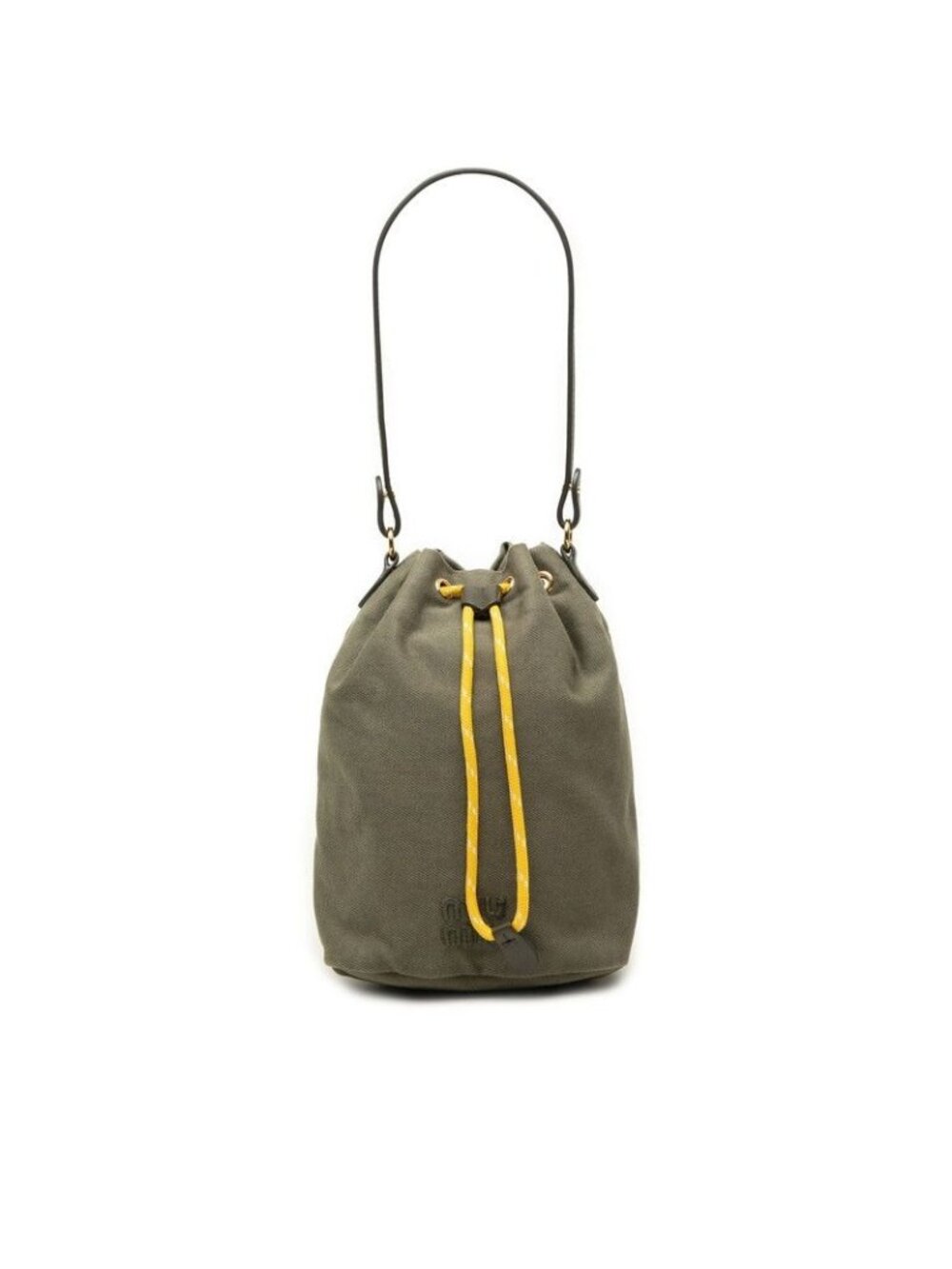 Miu Miu Shoulder Bag Khaki Green Yellow Canvas Leather